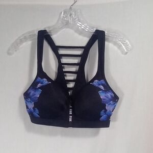 Pink Victoria's Secret Black Floral Ultimate Push-up Sports Bra Size L